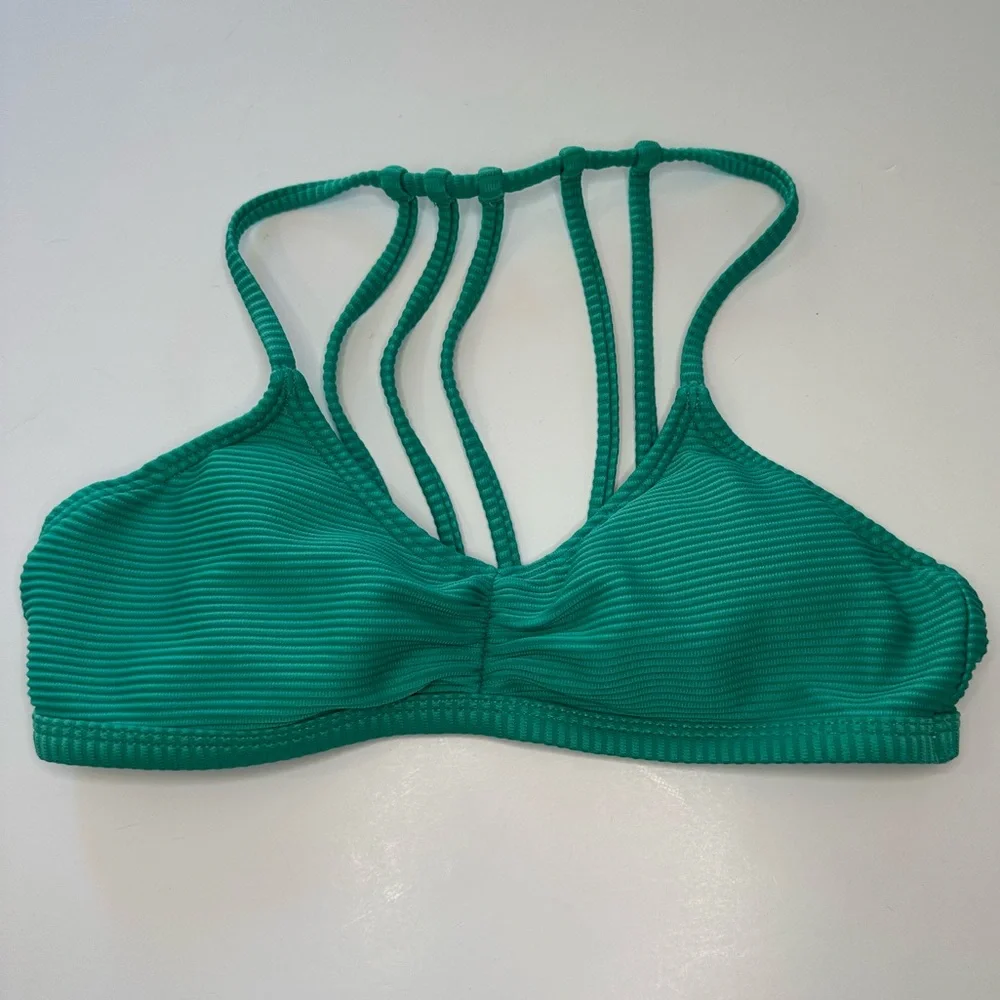 RSQ Bralette Bikini Set Green Striped Textured Strappy Girls Size 10
